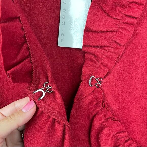 Boo Radley | Red Wool Ruffled Jacket Medium New - Picture 6 of 11